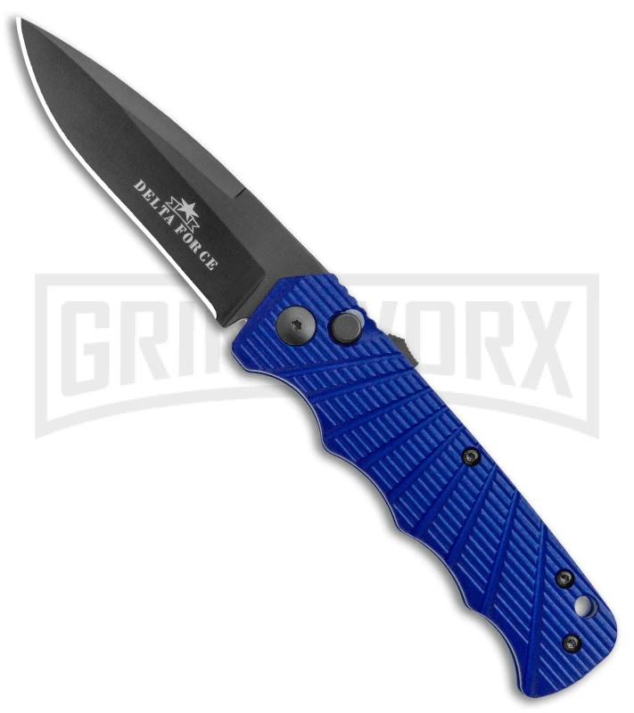 Delta Force Automatic Knife Blue Aluminum - Black Plain 3 Delta Force Automatic Knife Blue Aluminum - Black Plain