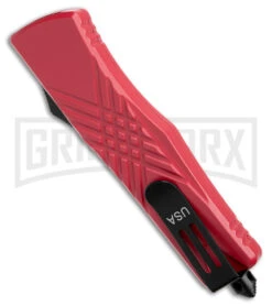 Demolisher OTF Automatic Knife Clip Point Red - Two Tone Plain -Grindworx Demolisher OTF Auto Dagger Red TT GX 40643 jr side large