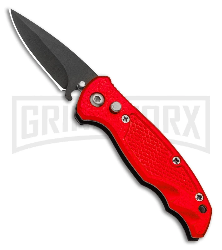 Drago Red Mini Automatic Knife - Black Plain 3 Drago Red Mini Automatic Knife - Black Plain