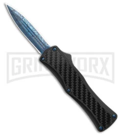 Edgeworks Carbon Fiber OTF Auto Knife Dagger - Blue Damascus Finish)