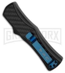 Edgeworks Carbon Fiber OTF Auto Knife Dagger - Blue Damascus Finish) -Grindworx Edgeworks Carbon Fiber OTF Auto Knife Dagger 3in Blue Damascus GX 42360 td side large