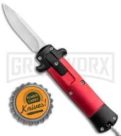 Enzo OTF Red/Black Automatic Keychain Knife - Satin Spear Point Plain -Grindworx Enzo OTF Auto Keychain Knife Red Black Satin GX 38888 jr bottlecap large