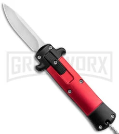 Enzo OTF Red/Black Automatic Keychain Knife - Satin Spear Point Plain