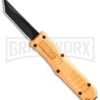 Mini Marvel Gold DA/OTF Automatic Knife - Tanto Black Plain -Grindworx Firecracker XL Gold DA OTF Auto Tanto Black Plain 27064GD GX 35923 jr large