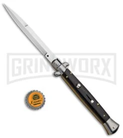 Frank B 11" Italian Stiletto Ebony Automatic Knife - Bayo Plain -Grindworx Frank B 11in Italian Stiletto Bayonet Ebony Auto BHQ 90002 jr bottlecap large