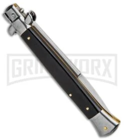 Frank B 11" Italian Stiletto Ebony Automatic Knife - Bayo Plain -Grindworx Frank B 11in Italian Stiletto Bayonet Ebony Auto BHQ 90002 jr side large