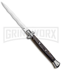 Frank B. 11" Italian Stiletto Dark Horn Automatic Knife - Kris Polish