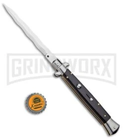 Frank B. 11" Italian Stiletto Sim Dark Horn Automatic Knife - Kris Polish -Grindworx Frank B 11in Italian Stiletto Sim Dark orn Auto Kris Polish GX 33829 jr bottlecap large