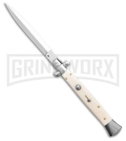 Frank B. 11" Italian Stilletto Sim Ivory Stiletto Automatic Knife - Satin Plain
