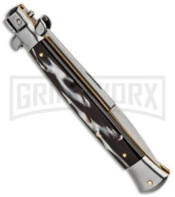 Frank B. 11" Italian Stiletto Sim Dark Horn Automatic Knife - Bayonet -Grindworx Frank B 11in Sim Dark Horn Auto Stiletto Bayo GX 7110 jr side large