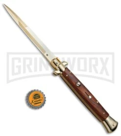 Frank B. 11" Cocobolo Italian Stiletto Gold Plated - Gold Bayo Plain -Grindworx Frank B 11in Stiletto Gold Plated Cocobolo Bayo BP 19450 jr bottlecap 2 large