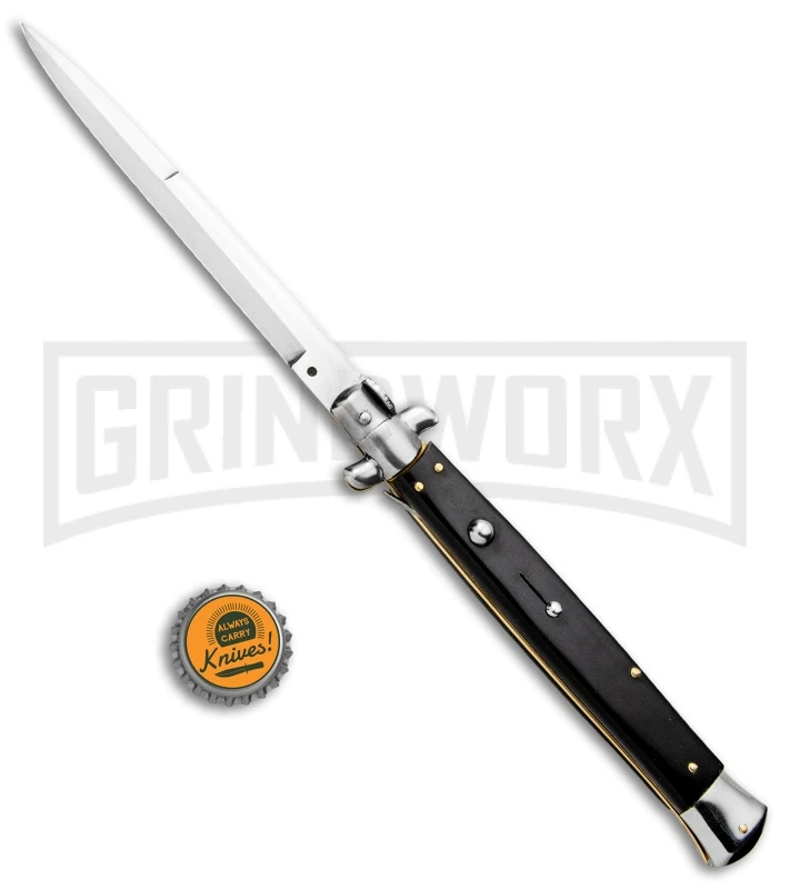 Frank B. 13" Black Italian Stiletto Automatic Knife - Bayonet Satin Plain 6 Frank B. 13" Black Italian Stiletto Automatic Knife - Bayonet Satin Plain - Image 4