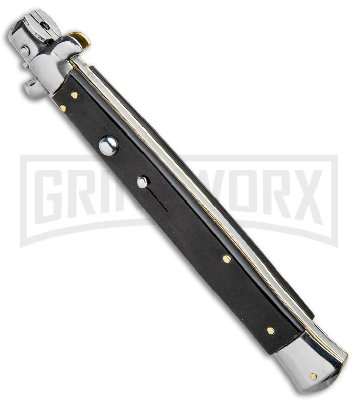 Frank B. 13" Black Italian Stiletto Automatic Knife - Bayonet Satin Plain 4 Frank B. 13" Black Italian Stiletto Automatic Knife - Bayonet Satin Plain - Image 2