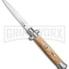 Frank B 9" Italian Stiletto Olive Wood Automatic Knife - Dagger Satin Plain -Grindworx Frank B. 9in Stiletto Olive Wood Dagger Satin Plain BP 5641 jr large