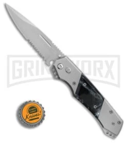 Super Knife Croc Automatic Knife Stainless W/ Black Inlay - Satin Serr -Grindworx GA303MBK BP 25776 er bottlecap large