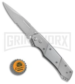 Super Knife Croc Automatic Knife Stainless W/ Polished Inlay - Satin Serr 9 Super Knife Croc Automatic Knife Stainless W/ Polished Inlay - Satin Serr -Grindworx GA303SL BP 25775 er bottlecap large
