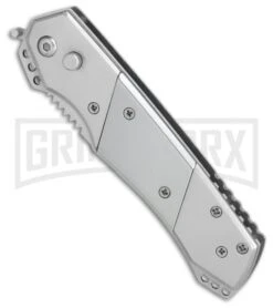 Super Knife Croc Automatic Knife Stainless W/ Polished Inlay - Satin Serr 8 Super Knife Croc Automatic Knife Stainless W/ Polished Inlay - Satin Serr -Grindworx GA303SL BP 25775 er spine large