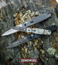 Gerber Covert Gray Automatic Knife - Stonewash Plain -Grindworx Gerber Auto Covert Automatic Knife S30V Black Serr 30 000137 BHQ 3965 kp rock web large