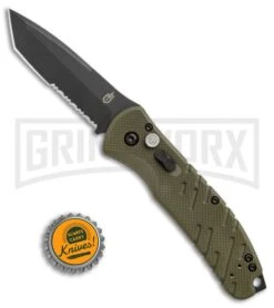 Gerber Propel Downrange OD Green Automatic Knife - Tanto Black Serr -Grindworx Gerber Auto Propel Downrange OD green black serr BHQ 67394 er size large