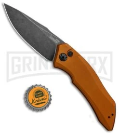 Kershaw Launch 1 Bronze Aluminum Automatic Knife - Blackwash Plain -Grindworx Kershaw Launch 1 Automatic Bronze Aluminum BlackWash KER7100EBBW BHQ 91255 jr bottlecap large