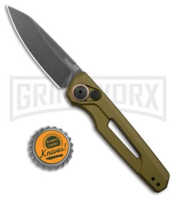Kershaw Launch 11 OD Green Aluminum Automatic Knife - Blackwash Plain -Grindworx Kershaw Launch 11 Auto OD Green Aluminum Blackwash BHQ 178231 jr bottlecap large