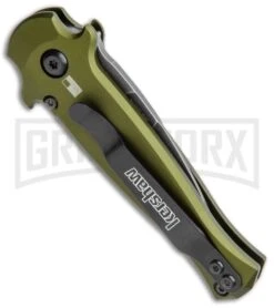 Kershaw Launch 12 CA Legal OD Green Automatic Knife - Black SW Plain -Grindworx Kershaw Launch 12 Call Legal Stiletto Auto OD Green KER7130OLBW BHQ 114625 jr side large