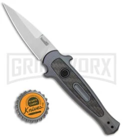 Kershaw Launch 12 Gray Aluminum Mini Stiletto Automatic Knife - Stonewash Plain -Grindworx Kershaw Launch 12 Mini Stiletto Auto Gray CF SW KER7125GRY BHQ 114043 jr bottlecap large