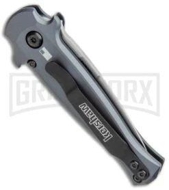 Kershaw Launch 12 Gray Aluminum Mini Stiletto Automatic Knife - Stonewash Plain -Grindworx Kershaw Launch 12 Mini Stiletto Auto Gray CF SW KER7125GRY BHQ 114043 jr side large