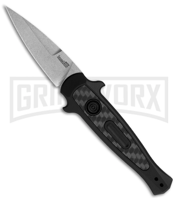Kershaw Launch 12 Black Aluminum Mini Stiletto Automatic Knife - Stonewash Plain 3 Kershaw Launch 12 Black Aluminum Mini Stiletto Automatic Knife - Stonewash Plain