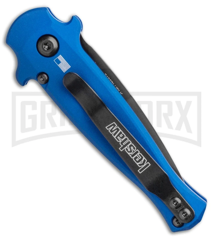 Kershaw Launch 12 Blue Aluminum/CF Mini Stiletto Automatic Knife - Black Plain 5 Kershaw Launch 12 Blue Aluminum/CF Mini Stiletto Automatic Knife - Black Plain - Image 3