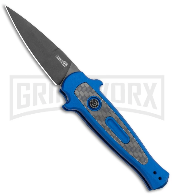 Kershaw Launch 12 Blue Aluminum/CF Mini Stiletto Automatic Knife - Black Plain 3 Kershaw Launch 12 Blue Aluminum/CF Mini Stiletto Automatic Knife - Black Plain