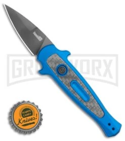 Kershaw Launch 12 CA Legal Blue Mini Stiletto Automatic Knife - Black Plain -Grindworx Kershaw Launch 12 Mini Stiletto Automatic Knife Blue 2.5 Black 7130BLUBLK BHQ 117930 LS Bottlecap large
