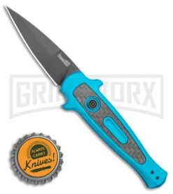 Kershaw Launch 12 Teal Aluminum Mini Stiletto Automatic Knife - Black Plain -Grindworx Kershaw Launch 12 Mini Stiletto Automatic Knife Teal 2.5 Black KER7125TEALBLK BHQ 116323 LS Bottlecap large