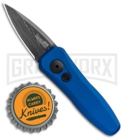 Kershaw Launch 4 Damascus Automatic Knife Blue CA Legal - Plain -Grindworx Kershaw Launch 4 CA Legal Auto Blue Damascus 7500BLUDAM BHQ 91856 jr bottlecap large