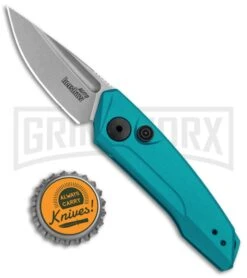 Kershaw Launch 9 Teal Automatic Knife CA Legal - Stonewash Plain -Grindworx Kershaw Launch 9 Auto Blue Working KER7250TEALSW BHQ 115103 jr bottlecap large
