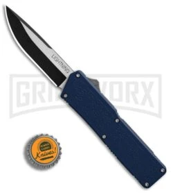 Lightning Blue D/A OTF Automatic Knife - Two-Tone Plain -Grindworx Lightning Blue DA Two Tone Plain BP 30355 er bottlecap large