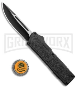 Lightning Elite Black D/A OTF Automatic Knife - Drop Point Black Plain -Grindworx Lightning Elite Black DA OTF Auto DP Black GX 35944 jr bottlecap large