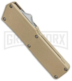 Lightning Tan D/A OTF Automatic Knife - Tanto Satin -Grindworx Lightning Tan DA OTF Auto Tanto Satin GX 34137 jr spine large