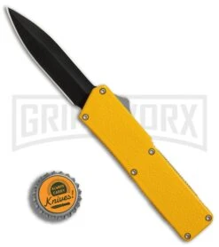 Lightning Yellow D/A OTF Automatic Knife - Black Dagger -Grindworx Lightning Yellow DA Black Dagger BP 27473 er bottlecap large