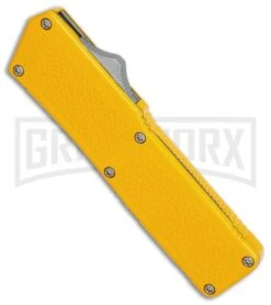 Lightning Yellow D/A OTF Automatic Knife - Black Dagger -Grindworx Lightning Yellow DA Black Dagger BP 27473 er spine large