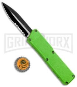 Lightning Zombie Green D/A OTF Automatic Knife - Dagger Two Tone Serr -Grindworx Lightning Zombie Green DA OTF Auto Black TT Dagger Serr GX 33463 jr bottlecap large
