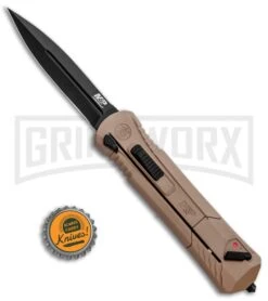 M&P Spring Assisted Tan OTF Spear Point Knife - Black Plain -Grindworx MP OTF Assist Finger Actuator SP 1084315 BHQ 80730 jr bottlecap large