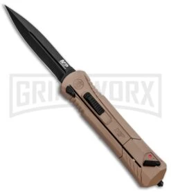 M&P Spring Assisted Tan OTF Spear Point Knife - Black Plain