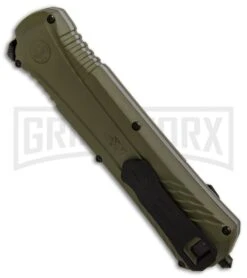 M&P Spring Assisted OD Green OTF Spear Point Knife - Black Plain -Grindworx MP OTF Spear Point OD Green Black BHQ 89672 er side 2 large