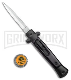 Mago 9" Black Marble Italian Stiletto OTF Auto Knife Dagger W/clip - Satin Plain -Grindworx Mago 9in Black Marble Black Bolster Stiletto OTF Dagger BHQ 179401 jr bottlecap large
