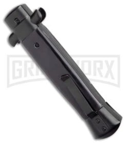 Mago 9" Black Marble Italian Stiletto OTF Auto Knife Dagger W/clip - Satin Plain -Grindworx Mago 9in Black Marble Black Bolster Stiletto OTF Dagger BHQ 179401 jr side large