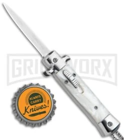 Mago 4.75" Mini Stiletto OTF Automatic Knife - White -Grindworx Mago Mini OTF Stiletto White GX 34271 jr bottlecap large