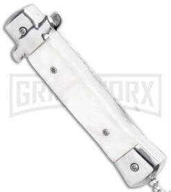 Mago 4.75" Mini Stiletto OTF Automatic Knife - White -Grindworx Mago Mini OTF Stiletto White GX 34271 jr side large