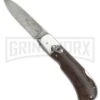 8" Medteh Russian Leverlock Dark Wood Stiletto Automatic Knife - Damascus Plain -Grindworx Medtech 8in Russian Damascus Lever No Bottom Bolster BP 18728 jr large