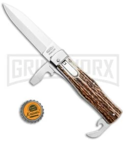 Mikov 241 Predator Light Stag Multi-Tool Automatic Knife (3.7" Polish) -Grindworx Mikov 241 Predator Multi Tool Auto Stag Horn BHQ 31736 jr bottlecap large